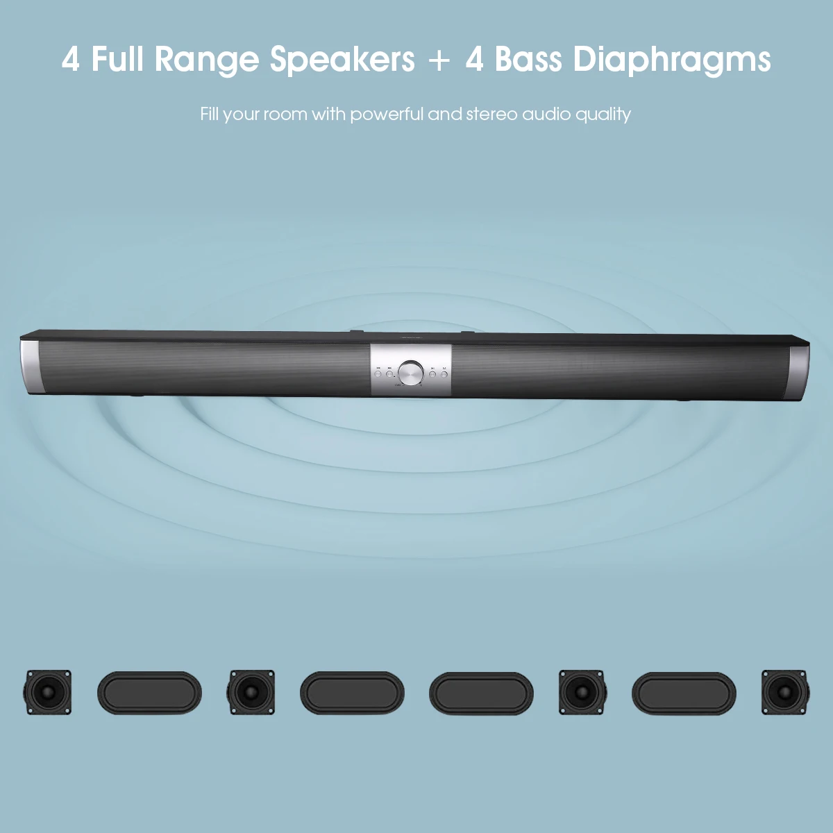  Portable Subwoofer Speaker 3D Wireless bluetooth HIFI Stereo Soundbar Remote Control NFC Wall Mount