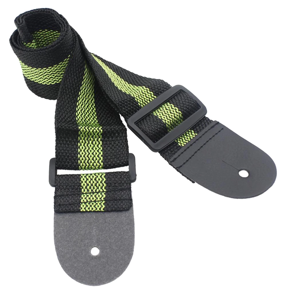 Adjustable Striped Guitar Strap Leather End for Acoustic Electric Guitar Bass