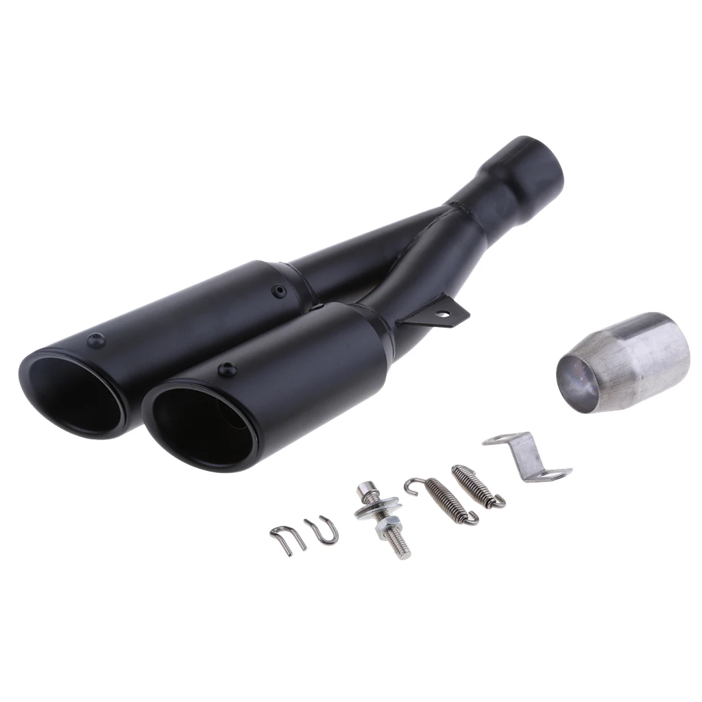 36-51mm Black Double Dual Outlet Exhaust Muffler Pipe GP Motorcycle Silencer