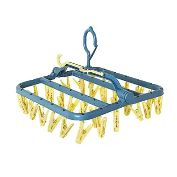 

360 degree rotatable Foldable 32 anti-slip Clips Socks Cloth Hanger Clothespin Drying Rack Holder Wardrobe