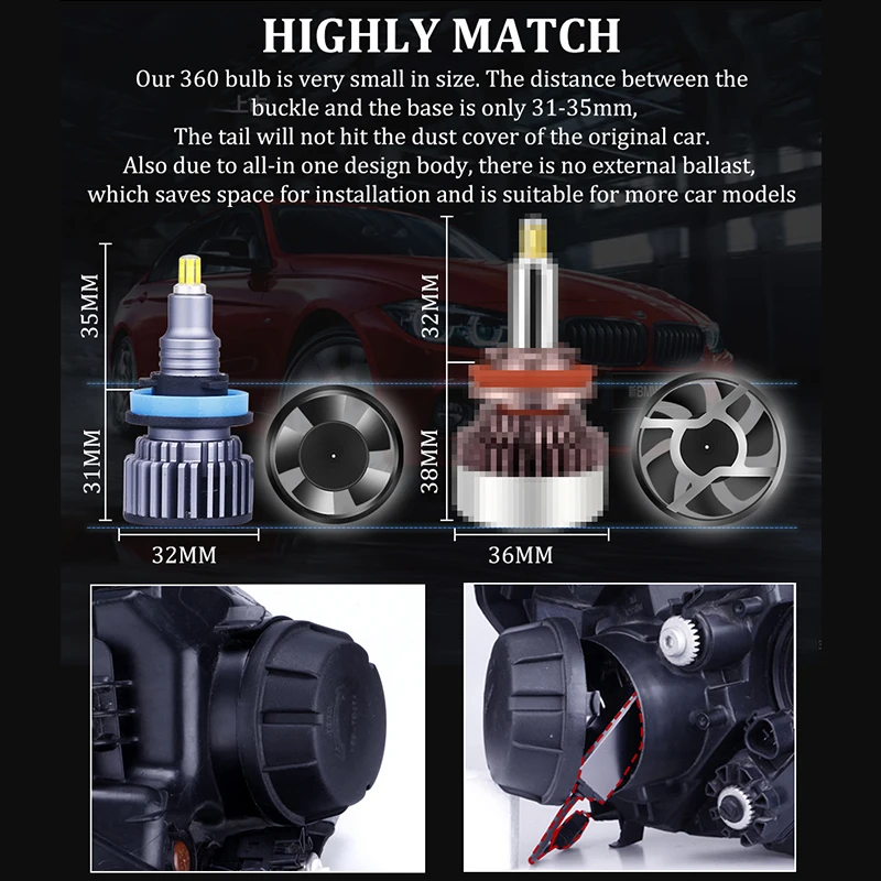 H7 Led Bulb Canbus H1 H8 H11 Fog Light 9006 Hb4 9005 Hb3 9012 Hir2 Led H27 880/881 30000LM 360 Auto Lamps 6000K Mini 12V led lights led bulbs led car lights led car headlights