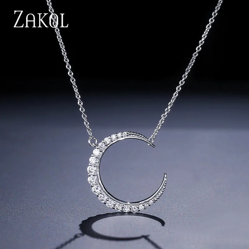 Ожерелье с кулоном из нежного фианита ZAKOL, ожерелье с изогнутым полумесяцем, Женское Ожерелье, Женские Ювелирные изделия, подарок на день рождения, FSNP2034