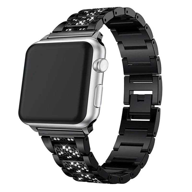 Для Apple Watch 1/2/3/4/5 Нержавеющая сталь ремешок с яблоко со стразами ремешок для наручных часов 38 мм 40 мм 42 44 мм часы браслет