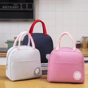 

Bento Bag Girl Lovely aluminum foil thickened student lunch portable bag with rice round label lunch box insulation bag