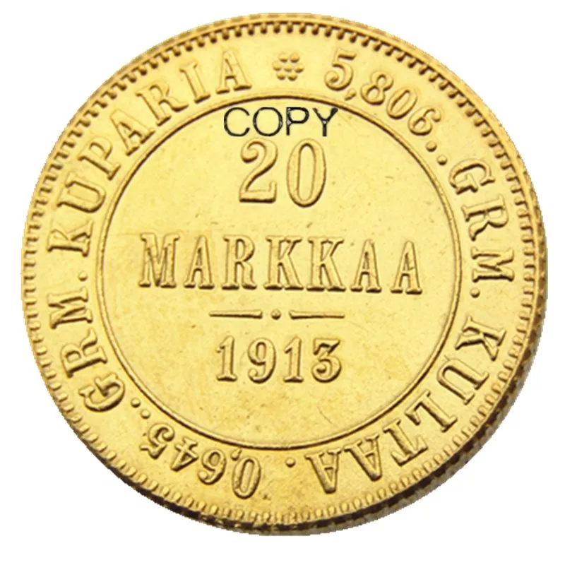 1913 S финская имперская Россия 20 MARKKAA Позолоченные копировальные монеты | Дом и сад