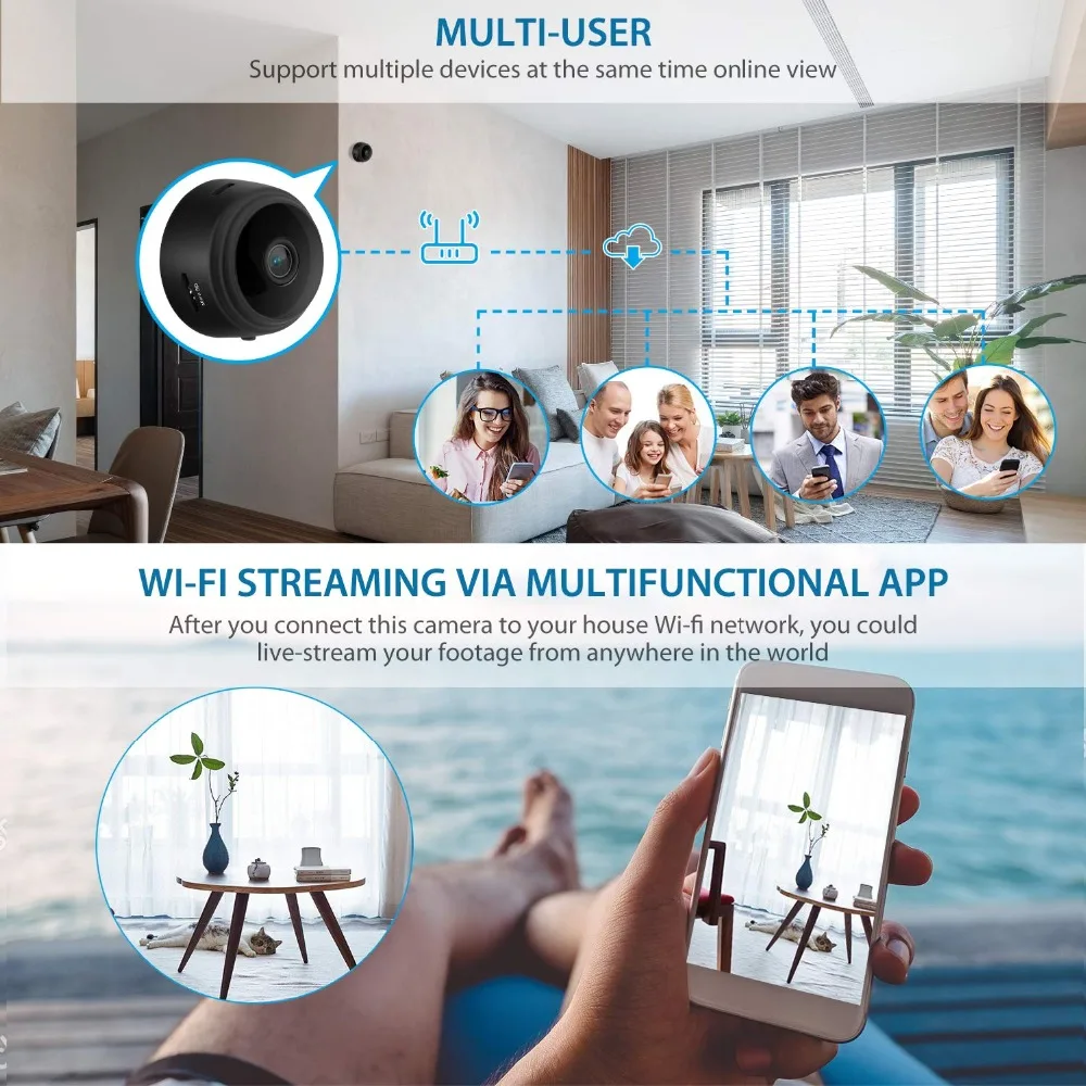 Mini Camera, Home Security Camera WiFi, Night Vision 1080P Wireless Surveillance Camera, Remote Monitor Phone App