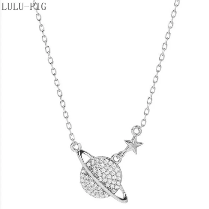 LULU-PIG, 925 Чистое серебро, ожерелье в виде звезды для женщин, Корейская версия, цепочка в виде звездочки, простое ожерелье для женщин C049