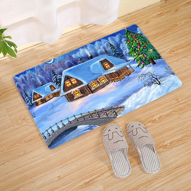 Merry Christmas Carpets Home Decoration Bedside Kitchen Rugs Non Slip Flannel Bathroom Floor Mat Entrance Indoor Xmas Doormat