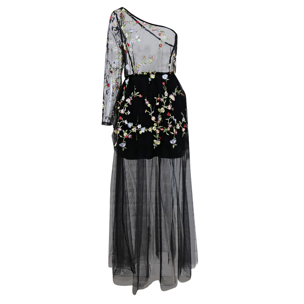 Страусиное платье на одно плечо элегантное платье в пол русалка высокого качества Тюль с аппликацией Длинные вечерние платья 1001
