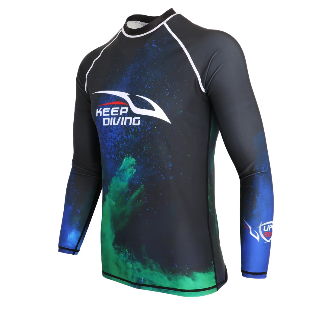 Men Long Sleeve Wetsuit Top Scuba Diving Surfing Snorkeling Rash Guard - UV Protection, Quick Dry & Breathable