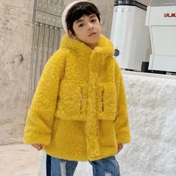 

2021 Autumn Winter Baby Boys Faux Fur Coat Children Boys Long Sleeve Hooded Jacket Warm Kids Boys Snow Coat Outwear Clothes D307