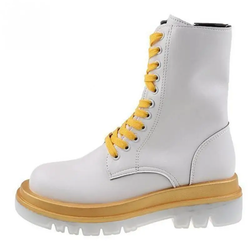 Boots Female Women Shoes Ankle 2020 Autumn British Wind Genuine Leather Thick With Short Boots Motorcycle Shoes Cross-tied