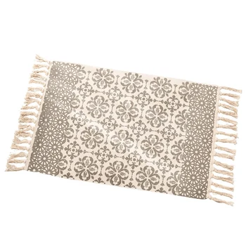 

60 x 90cm + 20 Fringed Home Decoration Cotton Linen Hand-Woven Carpet Geometric Floor Mat Bedroom Living Room Carpet with Fringe