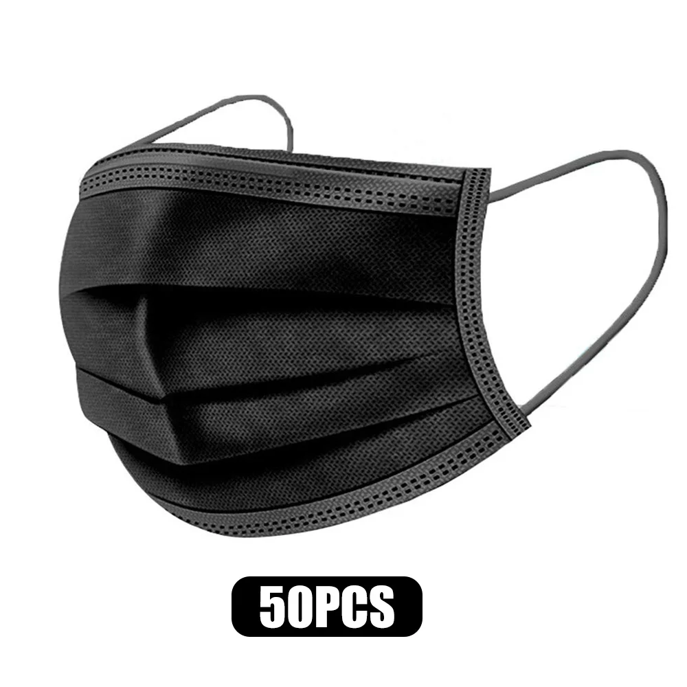 

50pcs/Lot Three Layers Of Non Woven Fabrics Anti Dust Mask Breathable Black mouth Mask Filter Respirator proof Flu Face masks