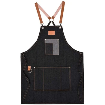 

5-Pocket Multifunction Apron Kitchen Cooking Denim Apron Gardener Barber Chef Waiter Painter Pottery