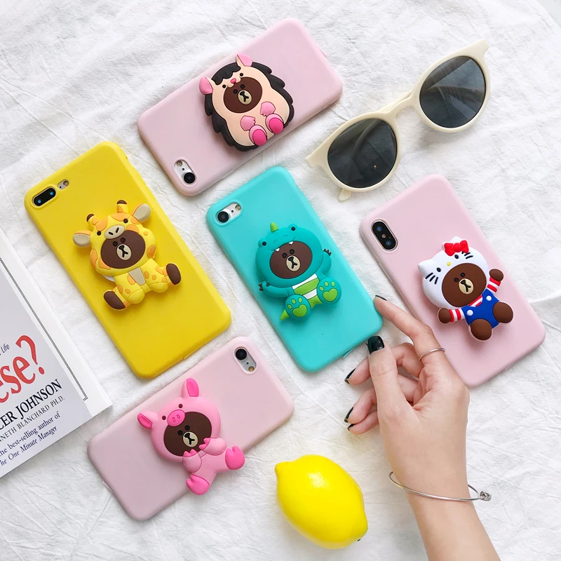 

Cow Dinosaur Bear Ring Stand Grip Case For iPhone SE 6 7 8 Plus Xs XR MAX Cover For Samsung J4 J6 J8 S8 S9 S10 Plus Note 8 9 10