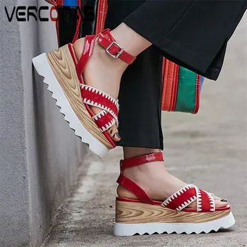 

VERCONAS Women Elegant 2020 New Arrival Classic Design Popular Thick Bottom Buckle Square Toe Thick Heels Sandals Shoes Woman