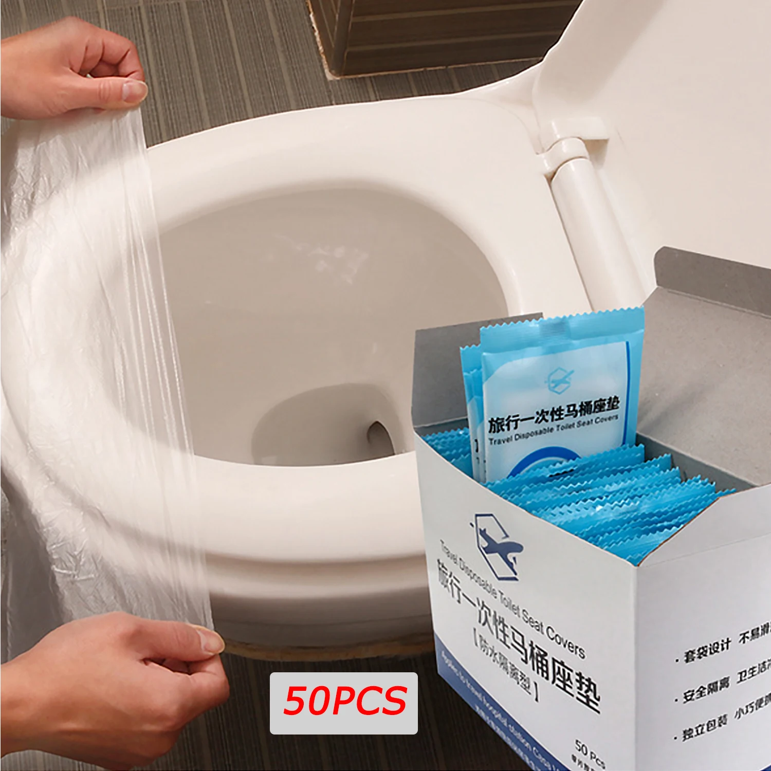 

50PCS Disposable Toilet Seat Covers Mat Waterproof Safety Toilet Seat Pads for Kids Adults Pregnant Travel Bathroom Accessiories