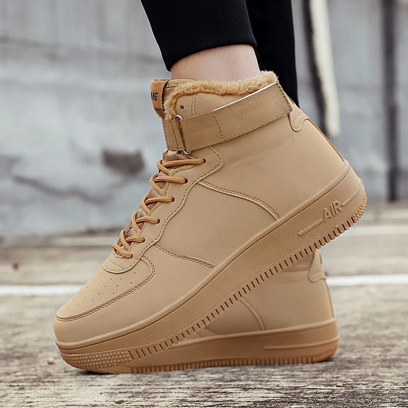 

Teenager Air Force One Hight-top Athletic Shoes Men's Autumn & Winter Big Kid Student Board Shoe AJ1 Wheat Color Cotton-padded S