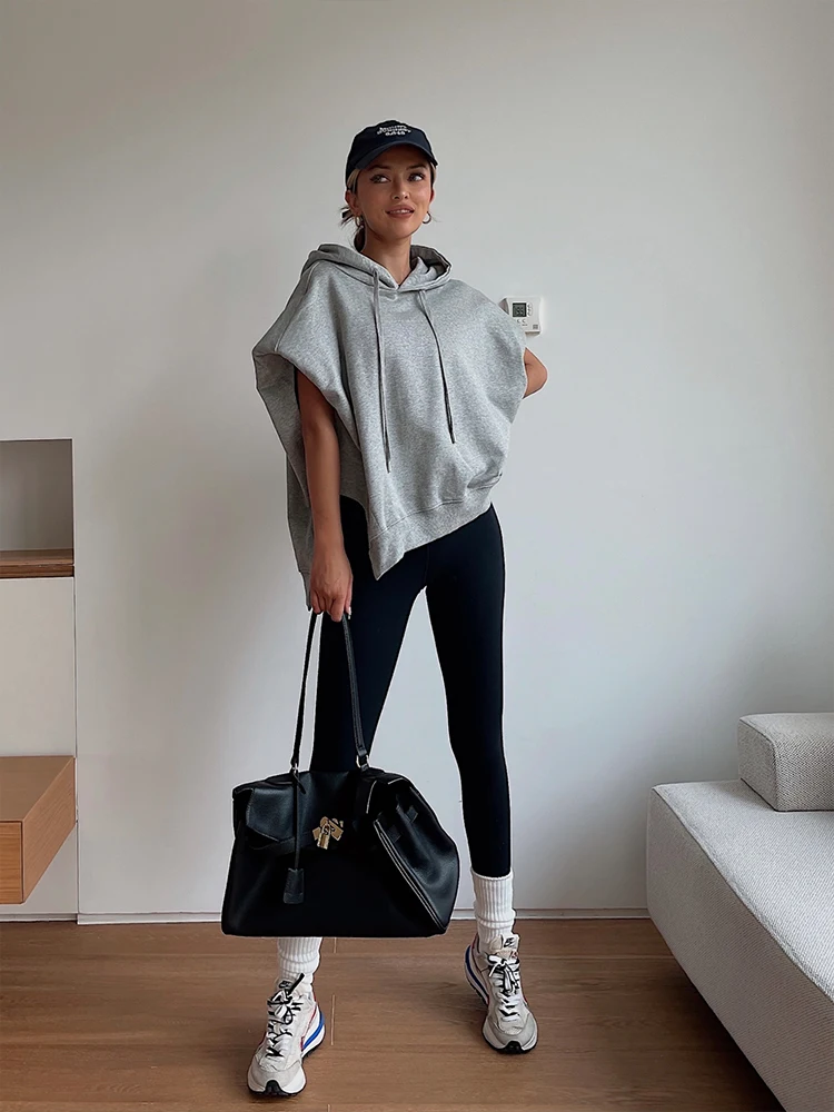 Women Sleeveless Shoulder Pads Hoodies Vest Pullover