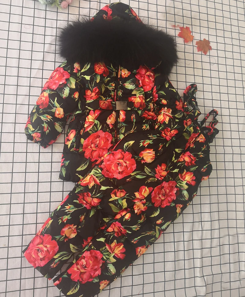 Г. Зимняя куртка с натуральным мехом енота Детский костюм, куртка+ штаны, костюм-двойка лыжные костюмы для мальчиков и девочек Детский пуховик, верхняя одежда, парка