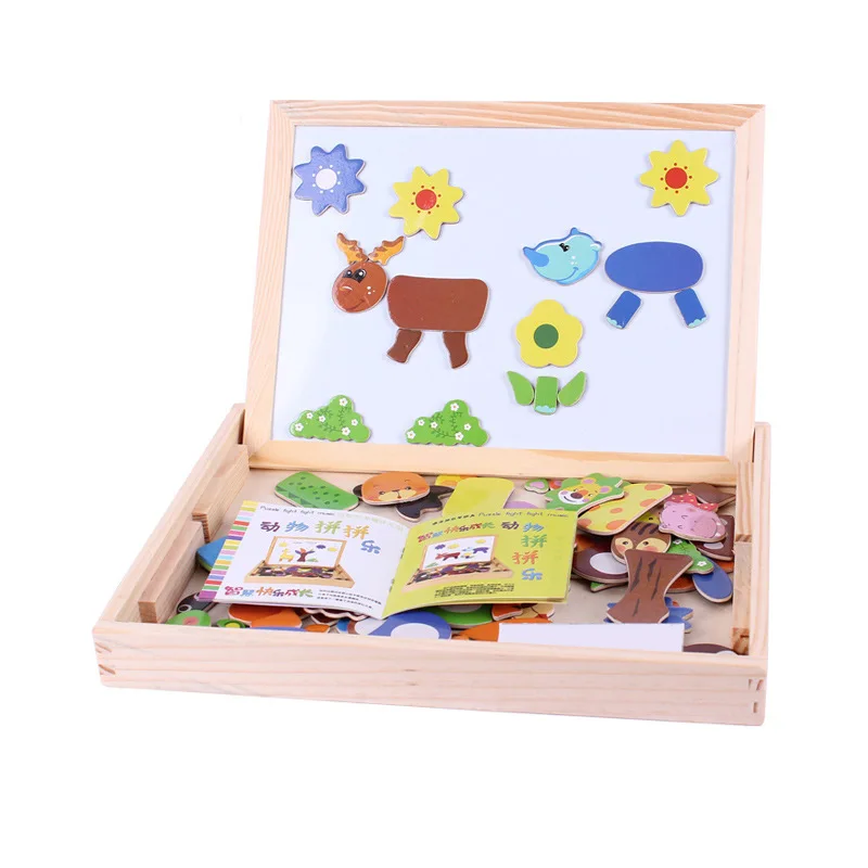 

Multi-functional Magnetic Animal Joypin Wooden Double-Sided Sketchpad Educational Toy Magnetic Puzzle Drawing Board