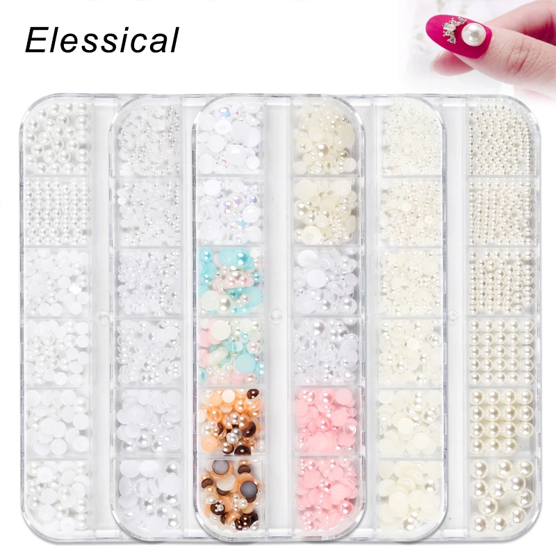

12 Grid AB Nail Art Decorations Mixed Size Pearl Rhinestones Nail Art Beads Jewelry Polish Nail Design Accesoires Strass Stone