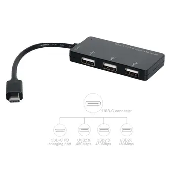 

CY Chenyang USB-C Type-C to 3 Ports HUB USB 2.0 Female & PD Power Adapter for Laptop Cell Phone Tablet