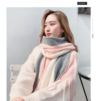 

Girls Scarf Autumn Winter Scarf Women New Stitching Color Thick Scarf Warm Imitation Cashmere Wool Shawl Girls Scarf Scarves