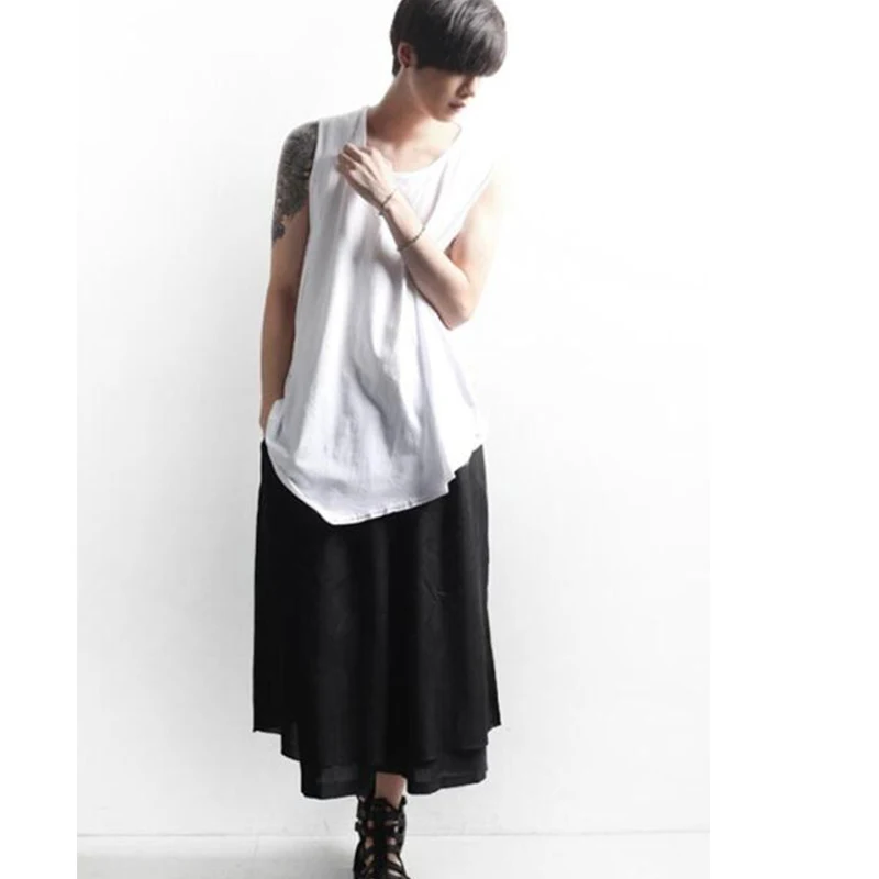 Men's summer slouchy wide-leg pants pantaloon culottes for men casual pants faux two-piece pants plus size hip hop runway trend