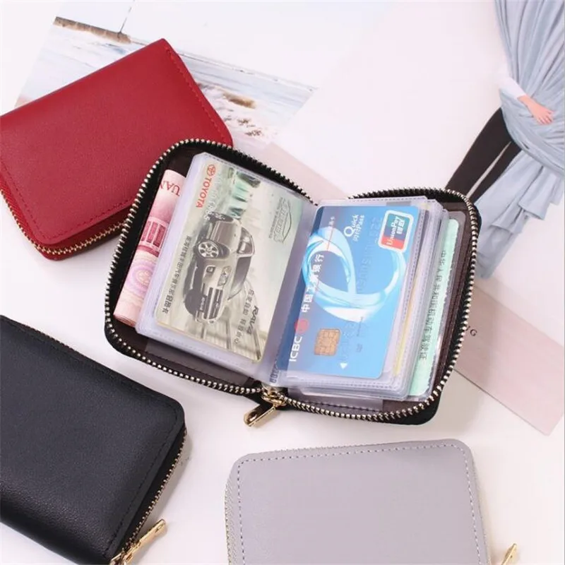 Women/men Business Card Holder Wallet Case Red/black/gray/yellow/blue/purple Credit Card Holder Case 26 Bits Zipper Wallet