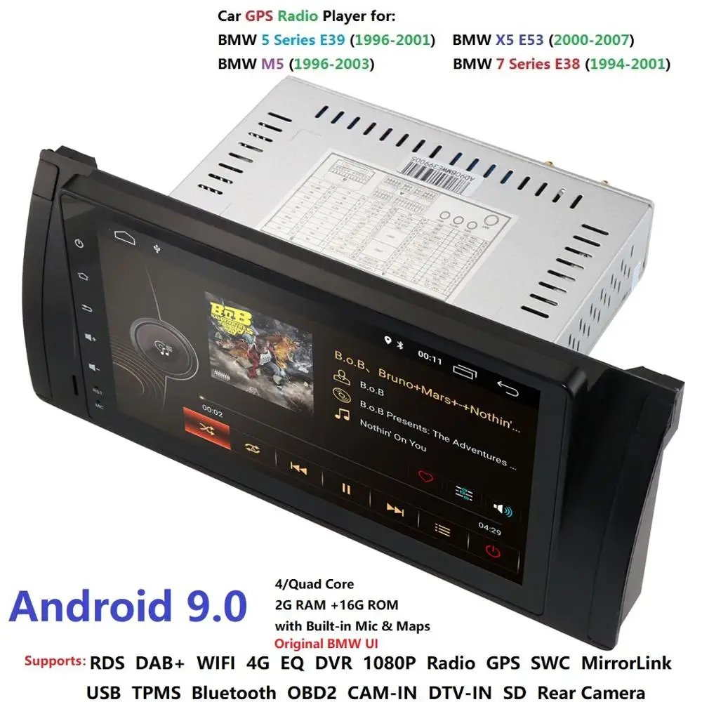 9 дюймов 1024x600 HD сенсорный экран 1 din Android 9,1 Автомобильный мультимедийный Радио стерео для BMW E39 E53 X5 Wifi 4G Bluetooth DVR RDS USB