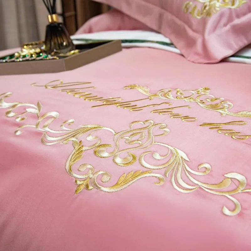 Chic Gold Embroidery 600TC Egyptian Cotton Duvet Cover Bedding Set
