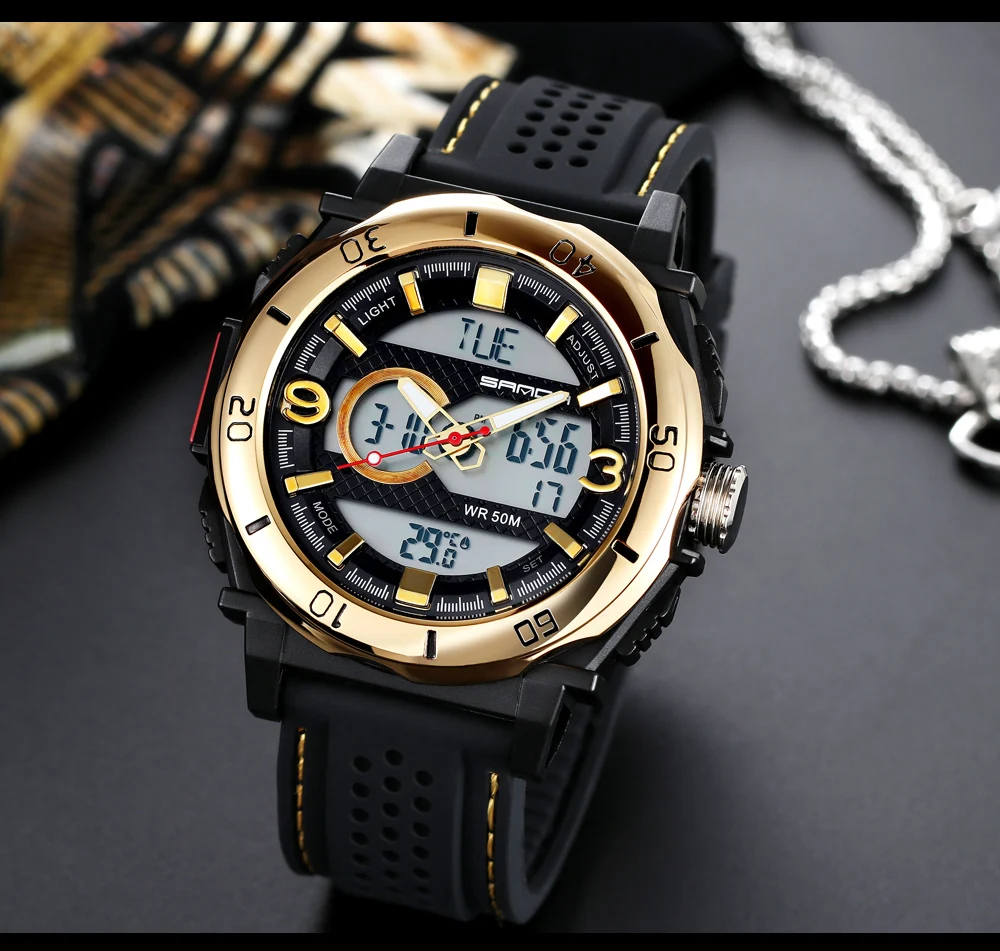 SANDA мужские часы люксовый бренд термометр военные кварцевые цифровые часы спортивные уличные мужские S Shock двойной дисплей часы