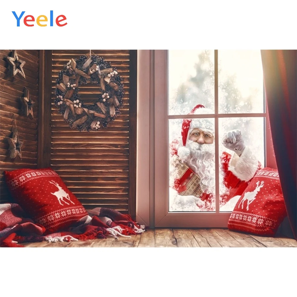 Рождественский фон с изображением окна занавески с рисунком деревьев Подушка Зимний снег детский портретный фон Виниловый фон для студийной фотосъемки