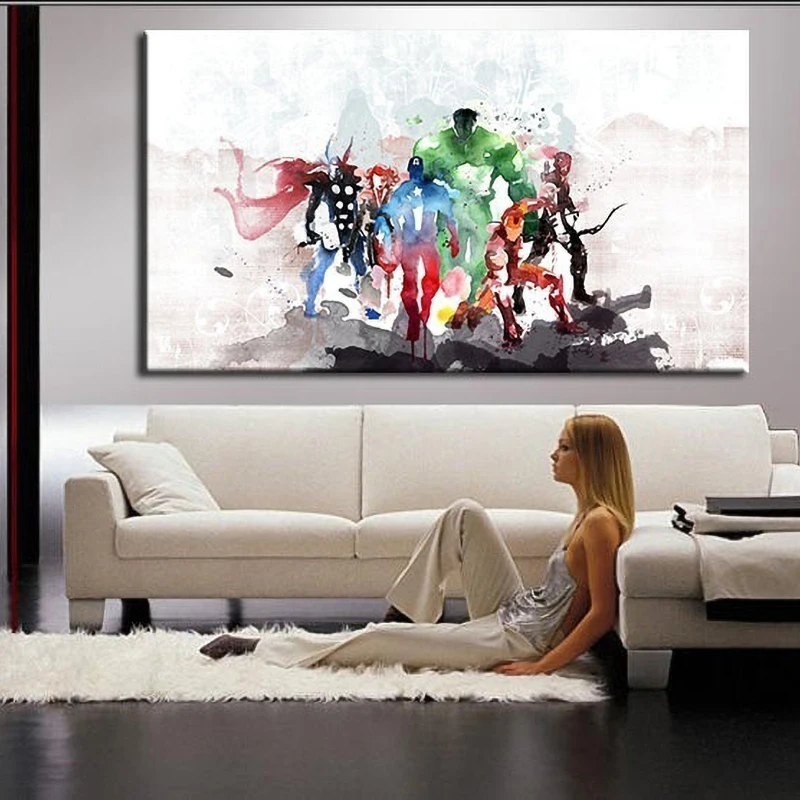 

Avenger Alliance Movie Posters and Prints Watercolor Abstract Wall Art Canvas Paintings by numbers home living room murals