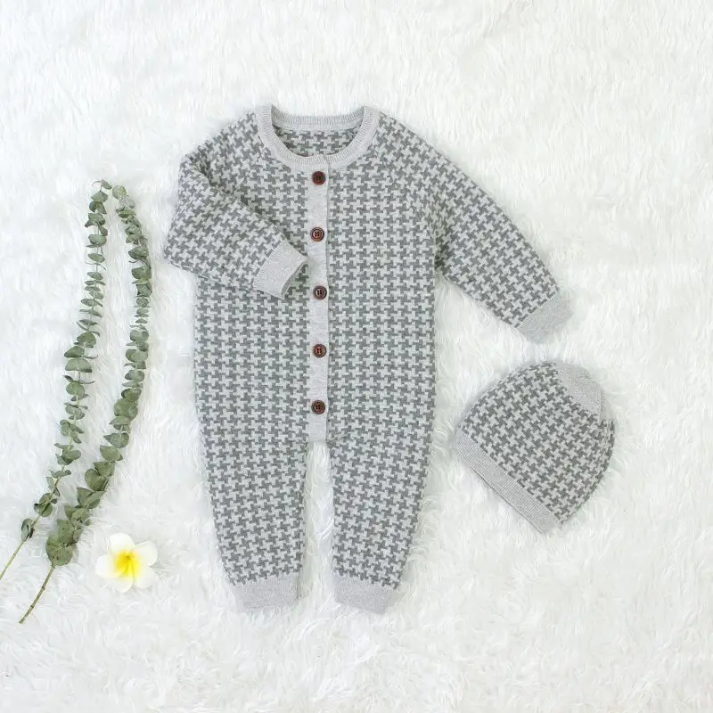 Осенний хлопковый комбинезон с цветочным рисунком для маленьких мальчиков и девочек, комбинезон с длинными рукавами + шапочка, Комплект