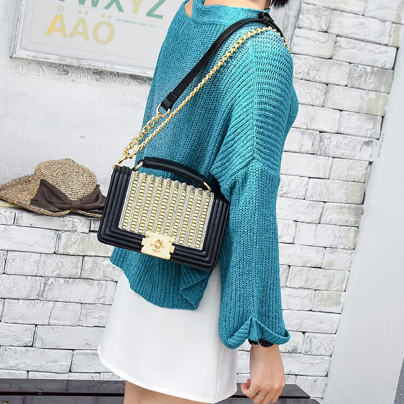 

Pearl Decoration Chain Bag Simple Elegant 2018 Spring And Summer New Style Crossbody Bag WOMEN'S Bag Occident Fashion Bag