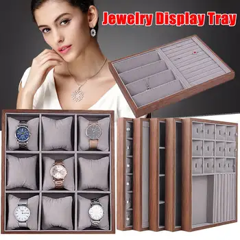 

Wooden Jewelry Watch Bracelet Display Tray Box Necklace Earring Container Boxes Case Jewelry Box Storage Organizer Gift