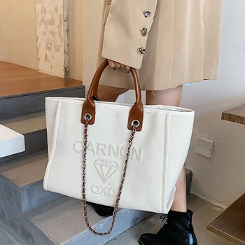 

HOT Korean Design Fashion Large Capacity Canvas Handbag Elegant Chain Shoulder Bag Messenger Bag Tote Bag Width 48cm Height 29cm