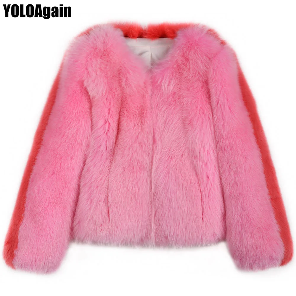 YOLOAgain winter warm soft thick women patchwork real fox fur jacket ladies natural fox fur jacket