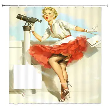 

Marilyn Monroe Shower Curtain Decor Classic Vintage Sexy Marilyn Monroe and Telescope Poster Fabric Bath Curtains Bathroom