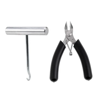 

2 Pcs Accessories: 1 Pcs Stringing Tool Racket String Puller & 1 Pcs Cutting Pliers Black Mini Diagonal Cutter Tools