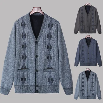 

Men Stitching Color Sweater Button Knitted Cardigan Loose Sweater Long Sleeve Top Winter Warm Sweater 2020