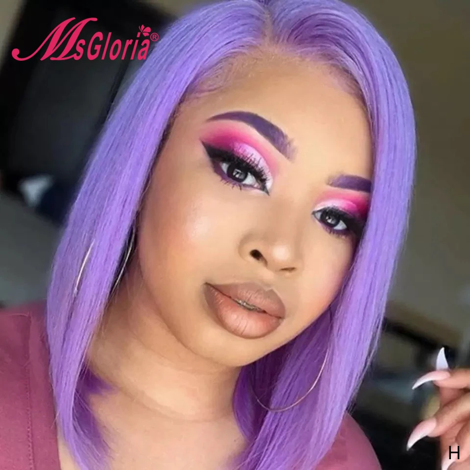 

Short Bob Human Hair Wigs For Women 360 Lace Frontal Wig 150 Density Purple Color Brazilian Remy Lace Front Human Hair Wigs