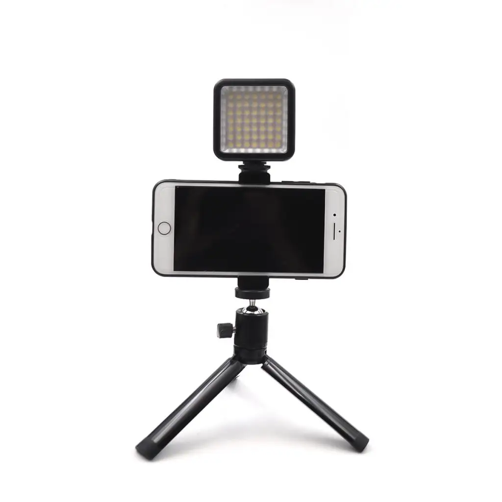 1/4 screw interface Aluminum Alloy Mobile Phone Clip Tripod Universal Head LED Fill Light For iPhone Samsung Xiaomi Huawei