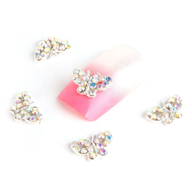10Pcs 3D Golden Alloy Rhinestones Crown Nail Art Glitters Stickers& Butterfly Beads 10 Pieces Silver 3D Alloy Nail Art Slices G
