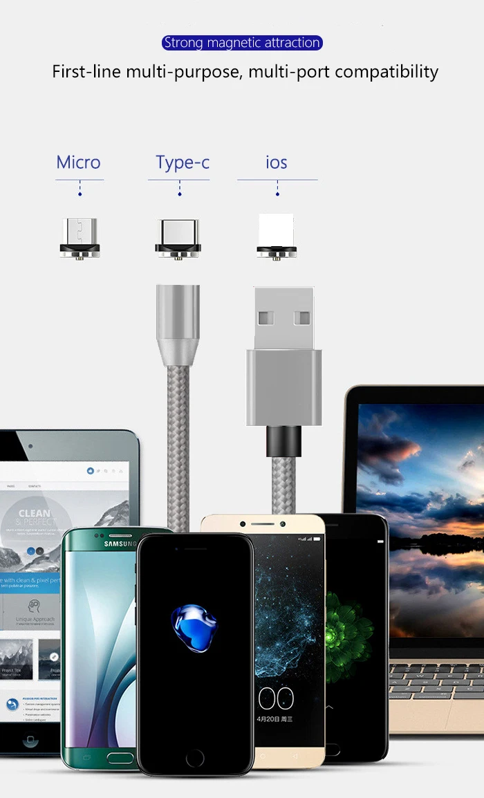 FBYEG СВЕТОДИОДНЫЙ Магнитный зарядный кабель для iPhone X, XR, XS, Max, 8, 7, кабель Micro USB, магнитное зарядное устройство USB/кабель type-C для samsung, Xiaomi