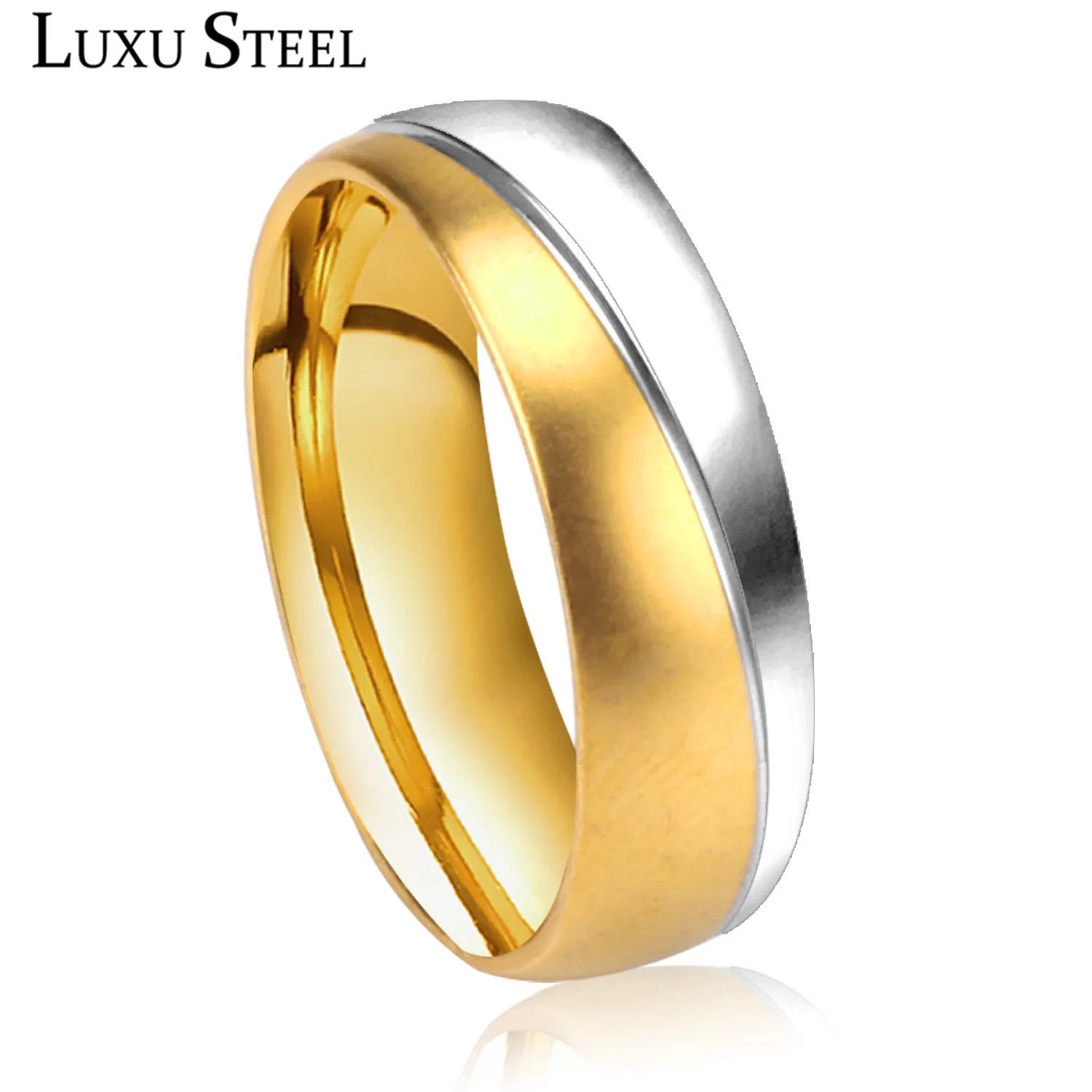 LUXUSTEEL cubic zirconia ring Couple Jewelry Gold Color anillo Stainless Steel Engagement Rings Women Men Finger Accessories