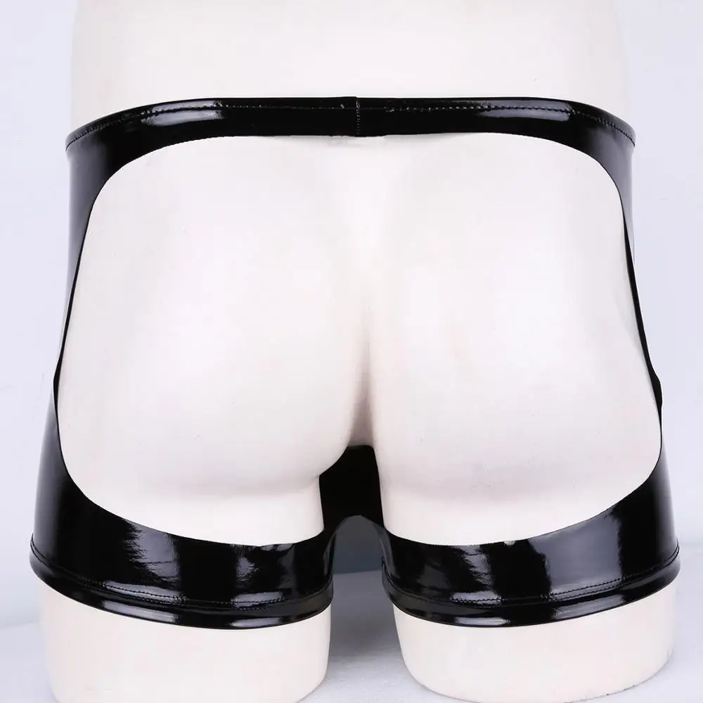 Men Shiny Metallic Latex Lingerie Erotic Open Butt Zipper Penis Pouch Sissy Panties Homme Wetlook Leather Boxer Briefs Underwear men underwear
